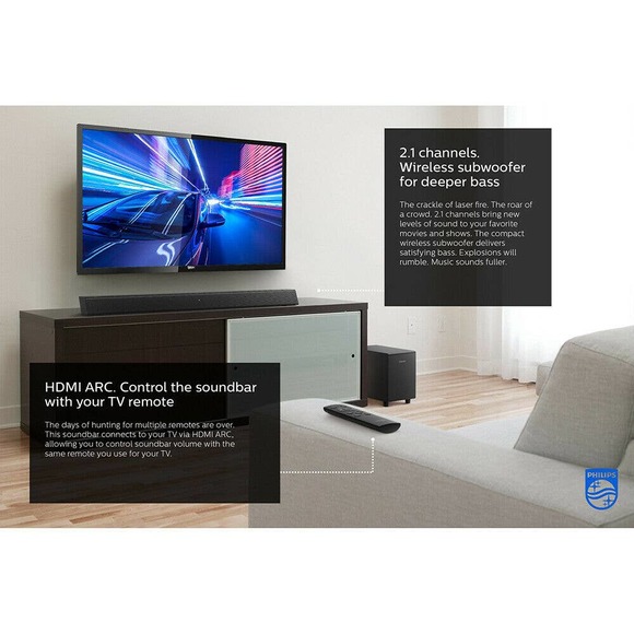 Philips B5305 2.1 Channel Soundbar Speaker with Wireless Subwoofer and HDMI ARC - Picture 3 of 4